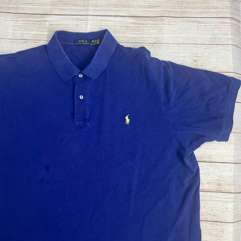 Polo Ralph Lauren Mens 3XB Blue Short Sleeve‎ Polo Shirt Big Tall Cotton 3XB/3TG